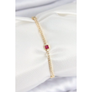 Mey İthalat® Pirinç Zirkon Taşlı Kare Model Gold Renk Kadın Bilekilk