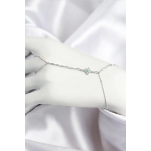 BFS Pirinç Zirkon Taşlı Mavi Boncuklu Yonca Model Gümüş Renk Şahmeran