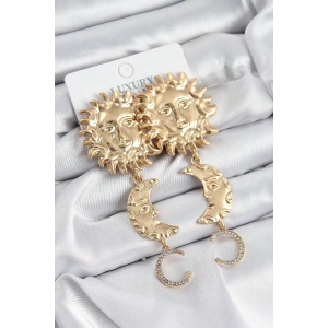 BFS Pirinç Zirkon Taşlı Sallantılı Güneş Model Gold Renk Kadın Küpe