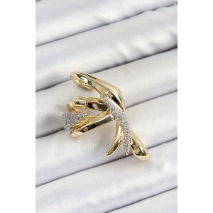 BFS Pirinç Zirkon Taşlı Sıkıştırma Sağ Kıkırdak Gold Renk Kadın Küpe