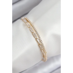 Mey İthalat® Pirinç Zirkon Taşlı Su Yolu Model Gold Renk Kadın Bileklik