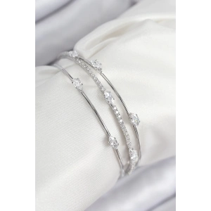 Mey İthalat® Pirinç Zirkon Taşlı Su Yolu Model Gümüş Renk Kadın Bileklik
