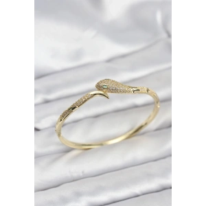 Mey İthalat® Pirinç Zirkon Taşlı Yılan Model Kadın Kelepçe Bileklik