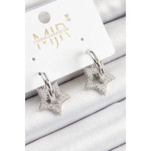 BFS Pirinç Zirkon Taşlı Yıldız Figürlü Halka Model Gümüş Renk Kadın Küpe