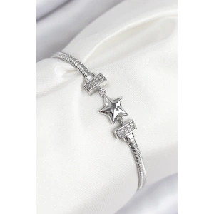 Mey İthalat® Pirinç Zirkon Taşlı Yonca Model Gümüş Renk Kadın Bileklik