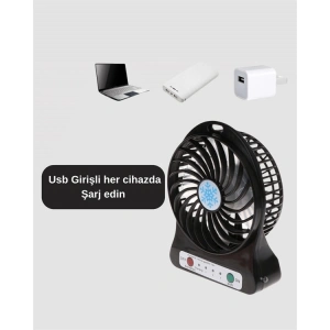 BFS Şarjlı USB Fan – Masaüstü Mini Vantilatör, Taşınabilir, Işıklı, 3 Kademeli, Sessiz
