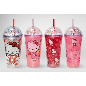 BFS Sevimli Hello Kitty Işıklı Pipetli Boncuklu Suluk & Bardak 400 Ml Alk3145