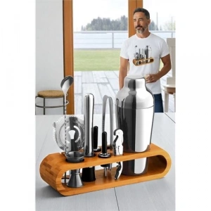 BFS Shaker Kokteyl Set - 10 Parça 750 ML Shaker Coctail Set  Bambu Standlı