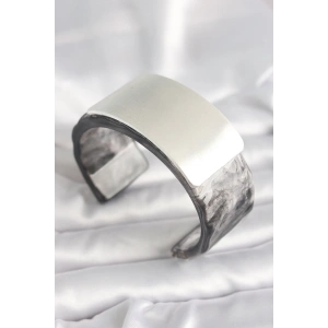 BFS Siyah Mermer Desen Akrilik Plastik Dikdörtgen Plaka Model Vintage Kadın Bilezik