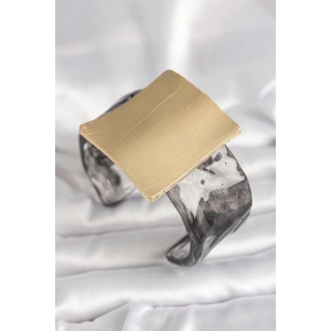 BFS Siyah Mermer Desen Akrilik Plastik Gold Kare Plaka Model Vintage Kadın Bilezik