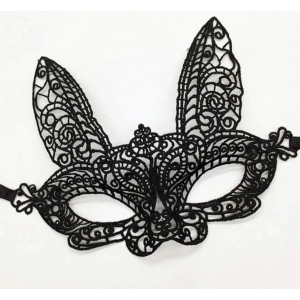 BFS   Siyah Renk Dantel Kesim Dantel İşlemeli Balo Parti Maskesi 7 No