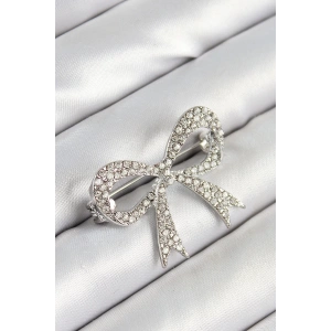 BFS Üzeri Zirkon Taşlı Fiyonk Figürlü Gümüş Renk Kadın Broş