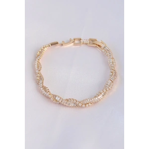 Mey İthalat® Vip Seri Pirinç Zirkon Taşlı Gold Renk Sarmal Model Bileklik