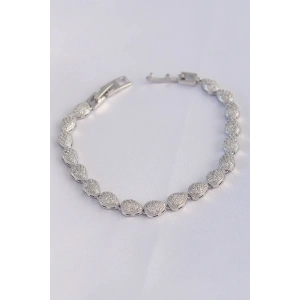 Mey İthalat® Vip Seri Pirinç Zirkon Taşlı Gümüş Renk Damla Model Bileklik