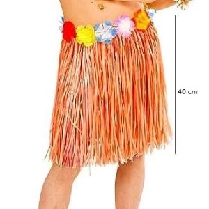 BFS   Yetişkin ve Çocuk Uyumlu Turuncu Renk Püsküllü Hawaii Luau Hula Etek 40 cm