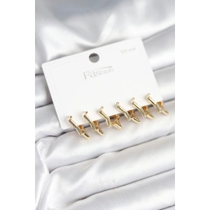 BFS Yıldız Model Gold Renk 925 Ayar Gümüş Çivili Kadın Küpe Seti