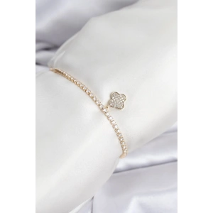 Mey İthalat® Yonca Model Zirkon Taşlı Gold Renk Asansörlü Su Yolu Bileklik