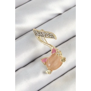 BFS Zirkon Taşlı 3D Kedi Detaylı Nota Figürlü Gold Renk Kadın Broş