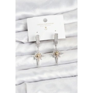 BFS Zirkon Taşlı Gümüş Renk Pirinç Kutup Yıldızı Model Kadın Küpe