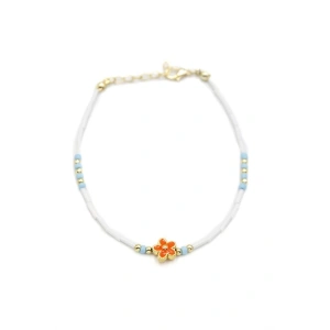 Boncuklu Çiçek  Halhal - Turuncu