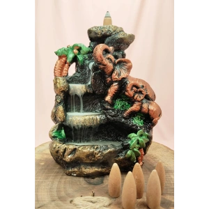 Buyuk Boy Fil Figürlü Biblo Model Geri Akış Şelale Tütsülük 5 Adet Koni Hediye