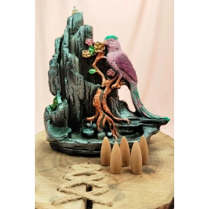 Buyuk Boy Kuş Figürlü Biblo Model Geri Akış Şelale Tütsülük 5 Adet Koni Hediye