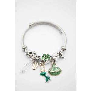 Çelik Charmlı Deniz Kızı Bileklik - Yeşil