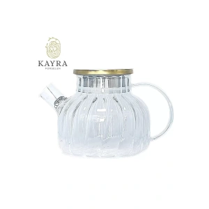 Çelik Kapaklı Borosilikat Dilimli Model Süzgeçli Cam Demlik Bitki Çayları 1000 Ml Royaleks-CM-2001