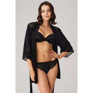 Dantelli Sabahlık Balenli Destekli Dolgulu Taşlı Sütyen ve String 3lü Takım