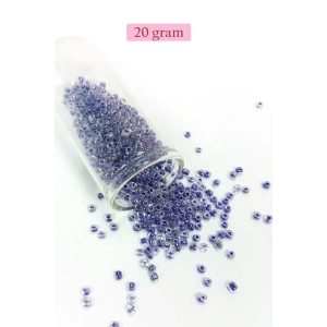 Dökme Cam Kum Boncuk (8/0) 3 mm - 20 Gram - Şeffaf Mor Beyaz - BNC181