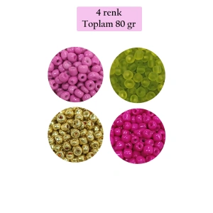 Dökme Cam Kum Boncuk Büyük Boy (6/0) 4 mm - 4 Renk - Toplam 80 Gram - BNC412