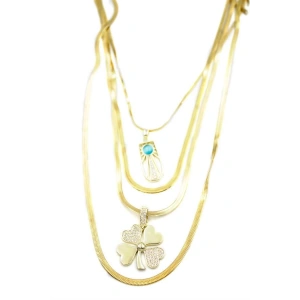 Dört Zincirli Kolye-80cm - Altın