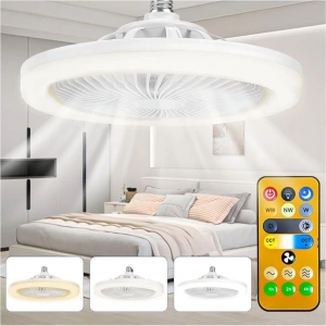 E27 Duylu 3 Farklı Işık Modlu ve 3 Seviye Fan Güçlü Uzaktan Kumandalı, Sessiz Kullanımlı, Kolay Kurulumlu,Led Işıklı Tavan Pervane Vantilatörü