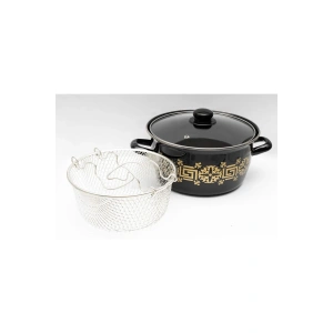 Emaye Kızartma Tenceresi Siyah Çiçekli 22 Cm Royaleks-69116