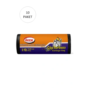 Endüstriyel Battal Boy Çöp Torbası 72 x 95 cm 10 Lu Rulo x 10 Paket = 100 Adet (Siyah)