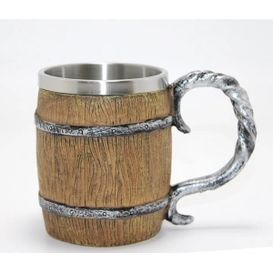 Fıçı Tasarımlı 3D Kabartmalı Paslanmaz Çelik Kupa Bardak