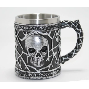 Gotik Kurukafa 3D Kabartmalı Paslanmaz Çelik Kupa Bardak