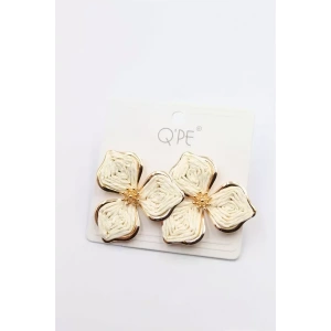 Hasır Çiçek Küpe - Krem