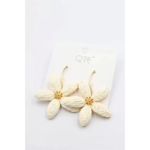 Hasır Çiçek Küpe - Krem