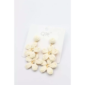 Hasır Çiçek Küpe - Krem