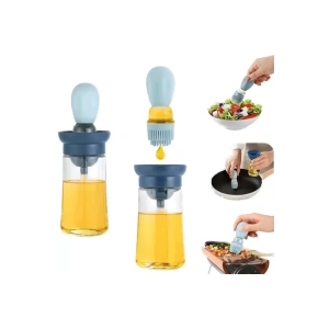 Hazneli Silikon Uçlu Cam Yağdanlık Sirke Yağ Yumurta Ve Sos Fırçası Asorti