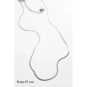 İnce İtalyan Zincir Çelik Kolye (45cm) - Gümüş