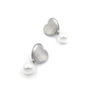 İnci Kalp Küpe - Gümüş