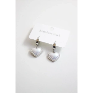 İncili Çelik Kalp Küpe - Gümüş