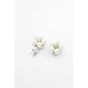 İncili Düğme Broşu - Gümüş