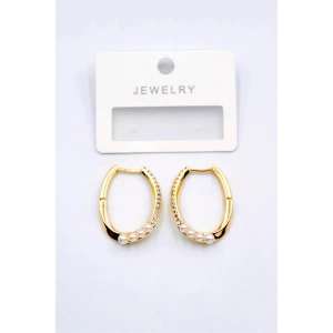 İncili Taşlı Halka Küpe - Altın