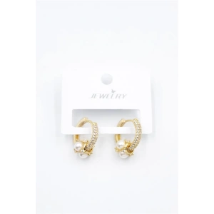 İncili Taşlı Halka Küpe - Altın