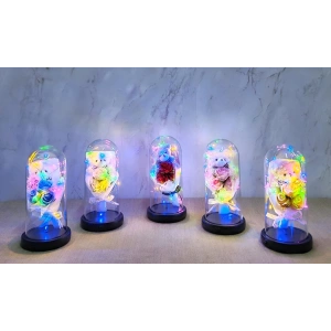 Işıklı Müzikli Fanus içinde Sevimli Ayıcıklı Gül Buketi