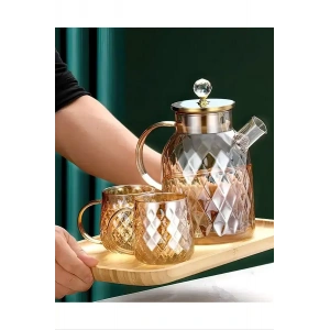 Kabartmalı Bambu Kapaklı Borosilikat Cam Demlik 1500ml Royaleks-CM-2005