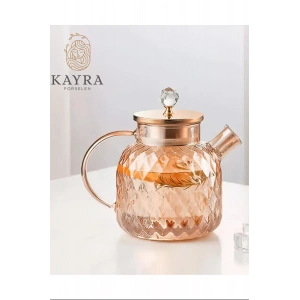 Kabartmalı Borosilikat Cam Demlik 1000ml Royaleks-CM-2006